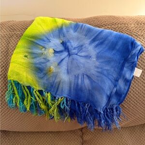 Vibrant Blue and Green Tie-Dye Scarf